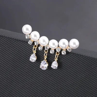 Fashion Pearls Water Drop Rhinestone Lapel Brooch